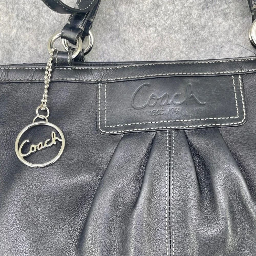 Coach Ashley Pleated Tote‎ Women Large Black Leather Shoulder Handbag F13759 Y2K